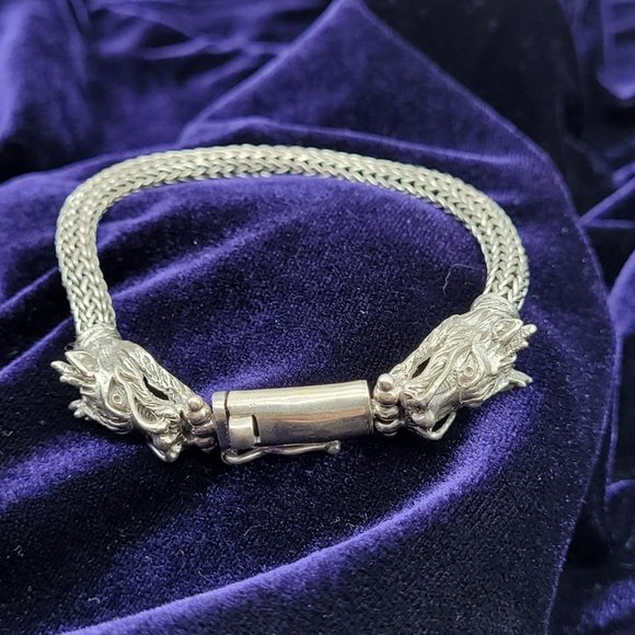 NEW Double Dragon Silver Filigree Weave Bracelet Hardy Style Goth Fantasy Magic - Picture 5 of 12